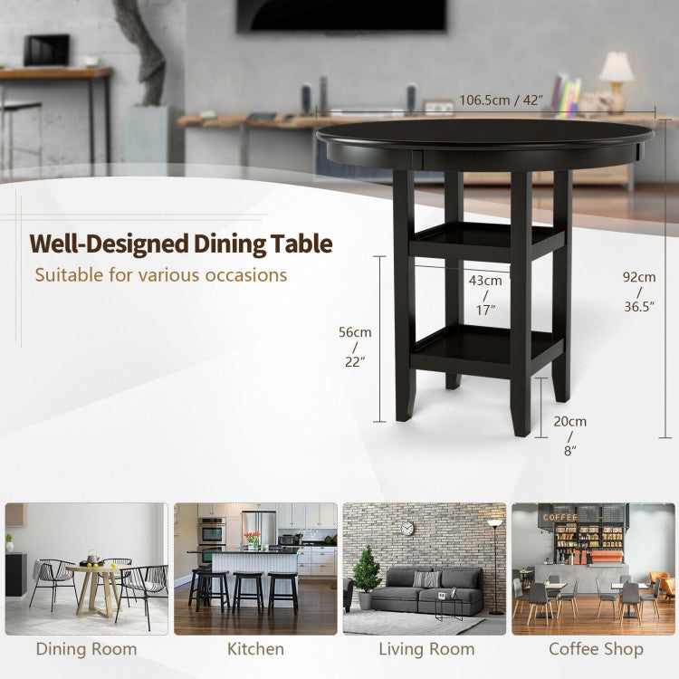 36.5 Inch Counter Height Dining Table with 42 Inches round Tabletop and 2-Tier Storage Shelf