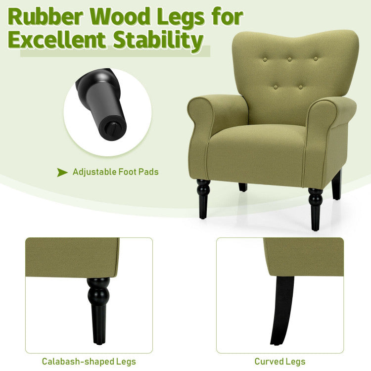 Upholstered Fabric Accent Chair with Tufted Backrest and Rubber Wood Legs