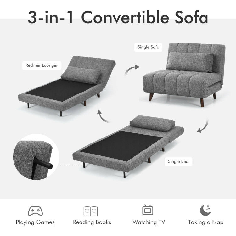 3-Position Folding Convertible Sofa Bed with Waist Pillow