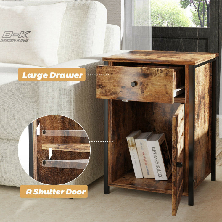 Industrial Nightstand with Drawer and Adjustable Shelf