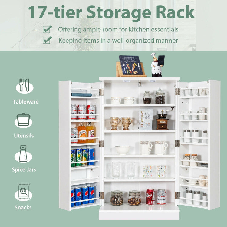 17-Tier Kitchen Pantry Cabinet with 2 Doors and 6 Adjustable Shelves