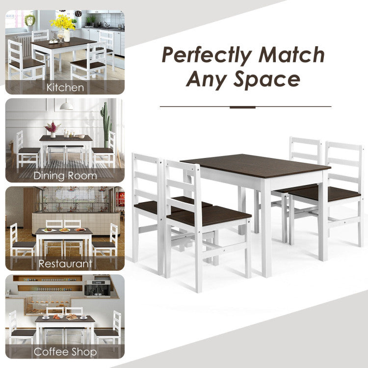 5 Pieces Solid Wood Compact Kitchen Dining Set