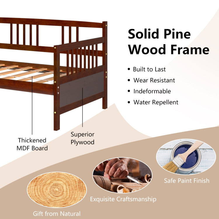 Modern Twin Size Daybed Frame with Wooden Slats Support