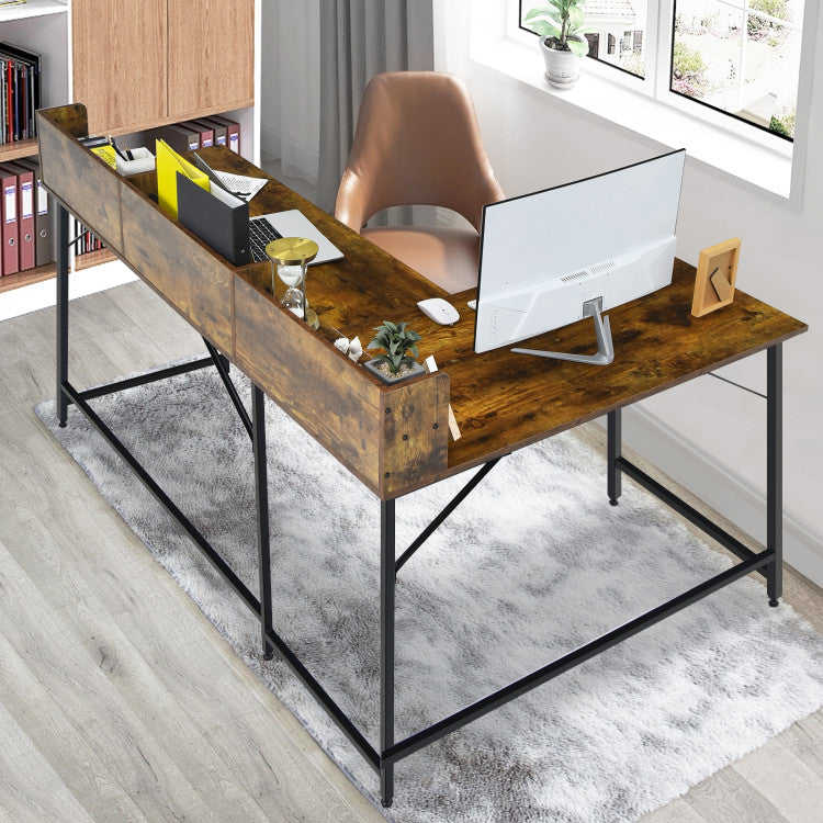 L-Shaped Computer Desk with File Rack and 2 Shelves