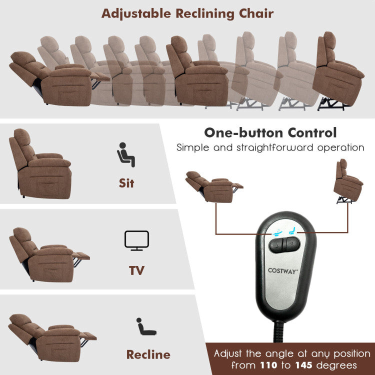 Power Lift Recliner Sofa with Side Pocket and Remote Control