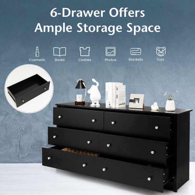 Freestanding 6-Drawer Dresser with Mental Knobs for Bedroom