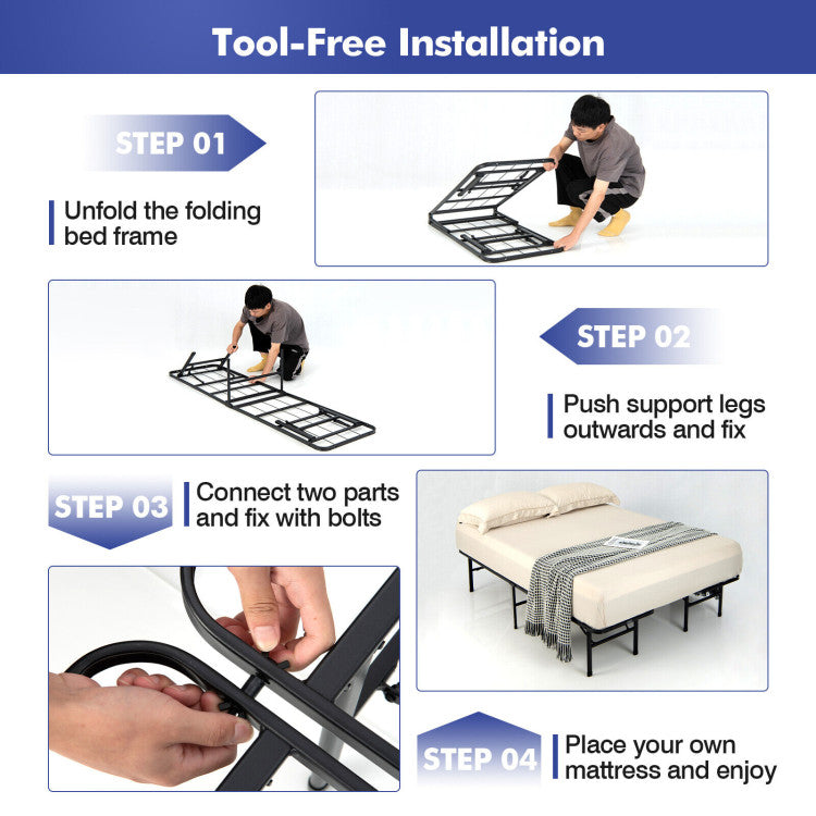 Queen/King Size Folding Steel Bed Frame for Kids Teens and Adults