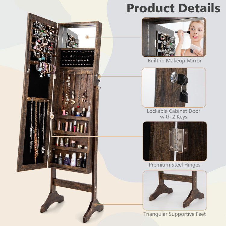 Standing Jewelry Organizer Armoire with Full-Length Mirror