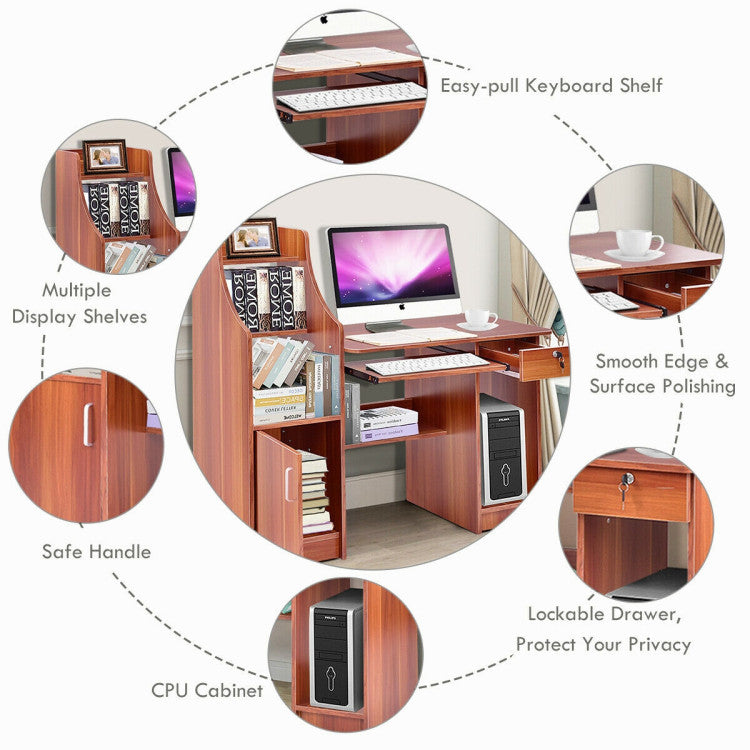 Wooden Computer Desk with Storage Cabinet and Drawer