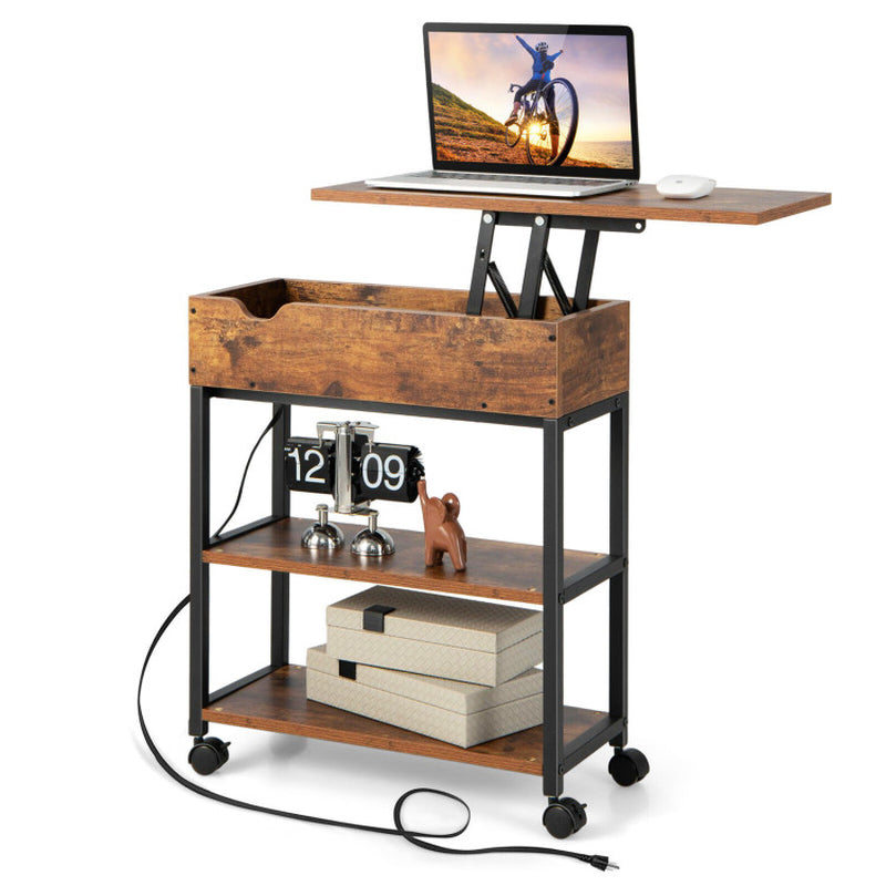 Lift Top End Table with Charging Station and Universal Wheels.