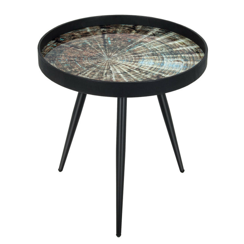 Modern round End Table with Wooden Tray Top for Living Room Bedroom