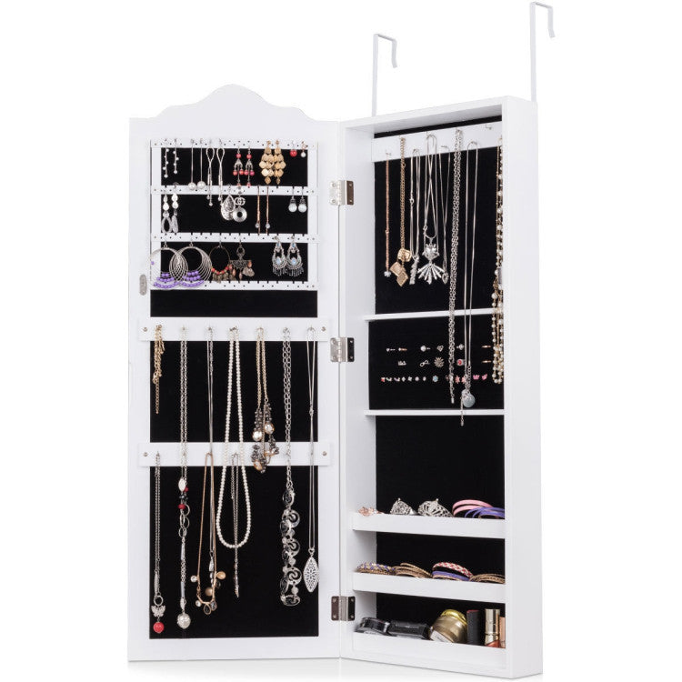 Wall Mounted Mirrored Jewelry Armoire Storage Organizer