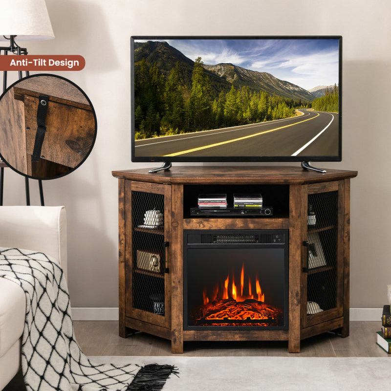 Corner TV Stand with 18 Inch Electric Fireplace for Tvs up to 50 Inch