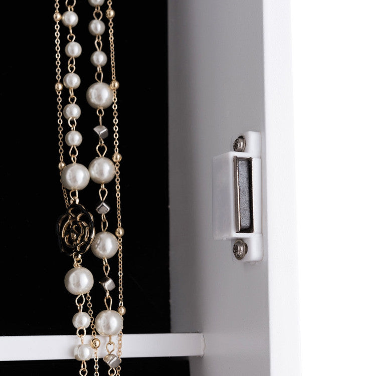 Wall Mounted Mirrored Jewelry Armoire Storage Organizer