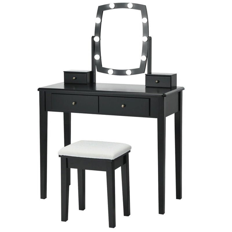 Vanity Table Set with Lighted Mirror for Bedroom and Dressing Room