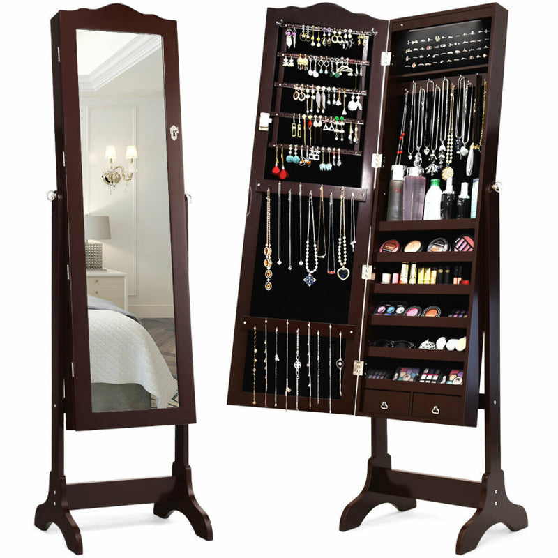 14 LED Jewelry Armoire Cabinet with Full Length Mirror and 4 Tilting Angles