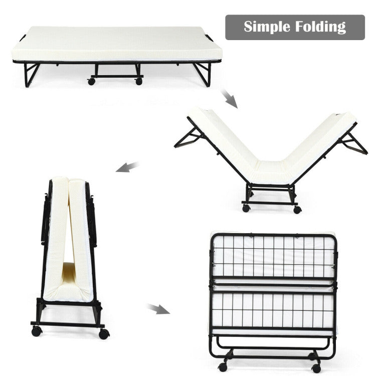 Twin Size Metal Folding Bed with 4 Inch Foam Mattress