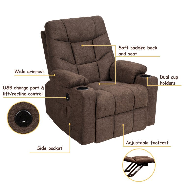 Electric Power Lift Massage Recliner Sofa with 8 Point Massage and Lumbar Heat