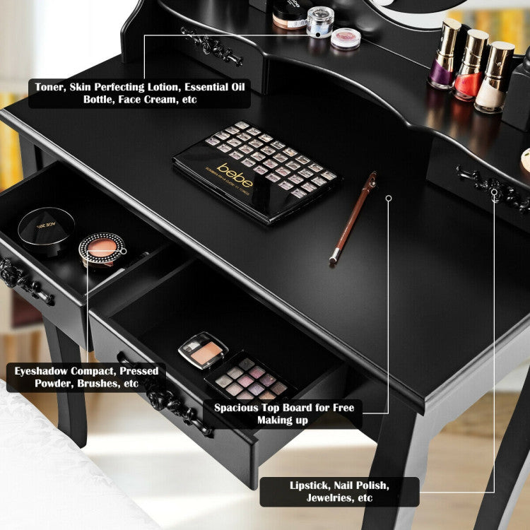 Makeup Vanity Dressing Table Set with Dimmable Bulbs Cushioned Stool