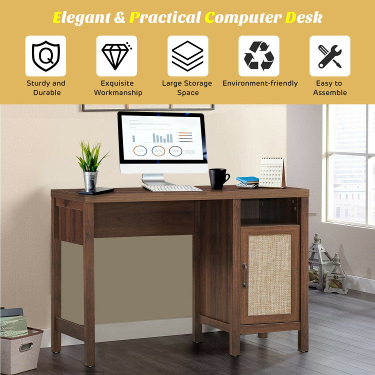 Rustic Wooden Computer Desk with Storage Cabinet for Home Office