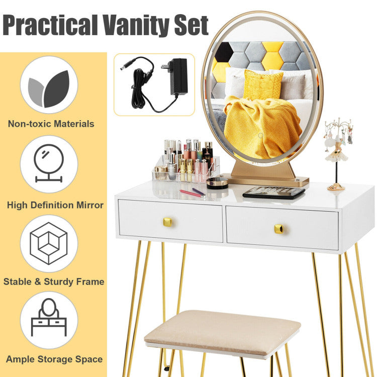 Industrial Makeup Dressing Table with 3 Lighting Modes