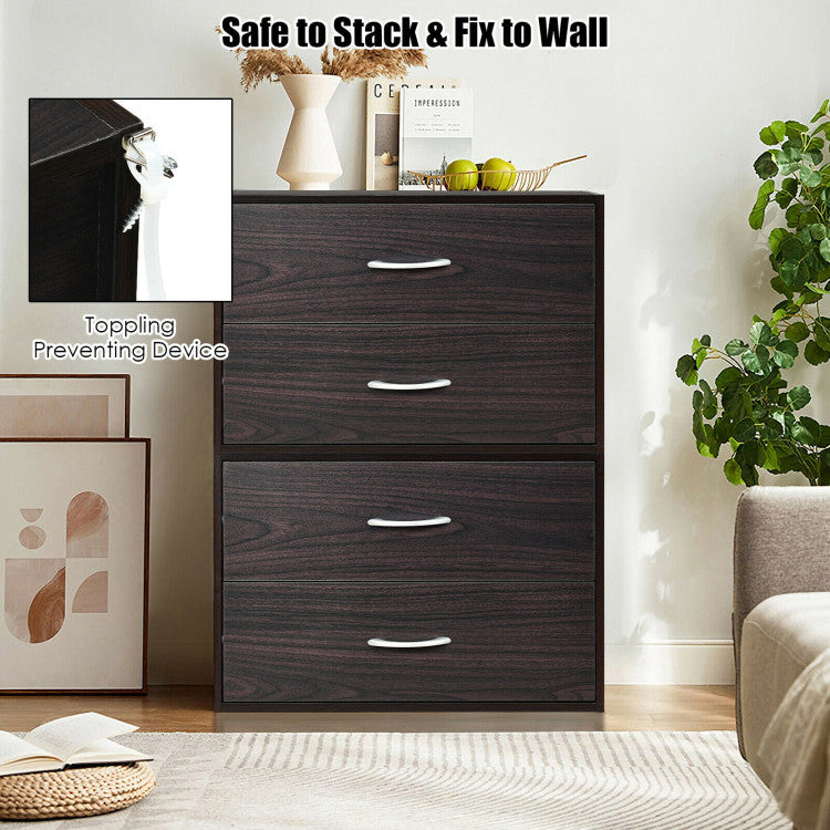 2-Drawer Stackable Horizontal Storage Cabinet Dresser Chest with Handles