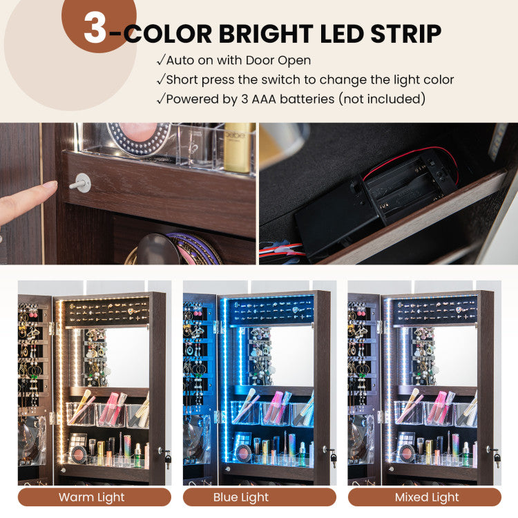 Wall Mounted Jewelry Cabinet with 3-Color Lights