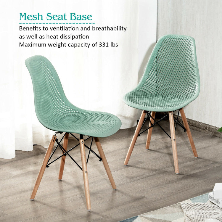 4 Pieces Modern Plastic Hollow Chair Set with Wood Leg