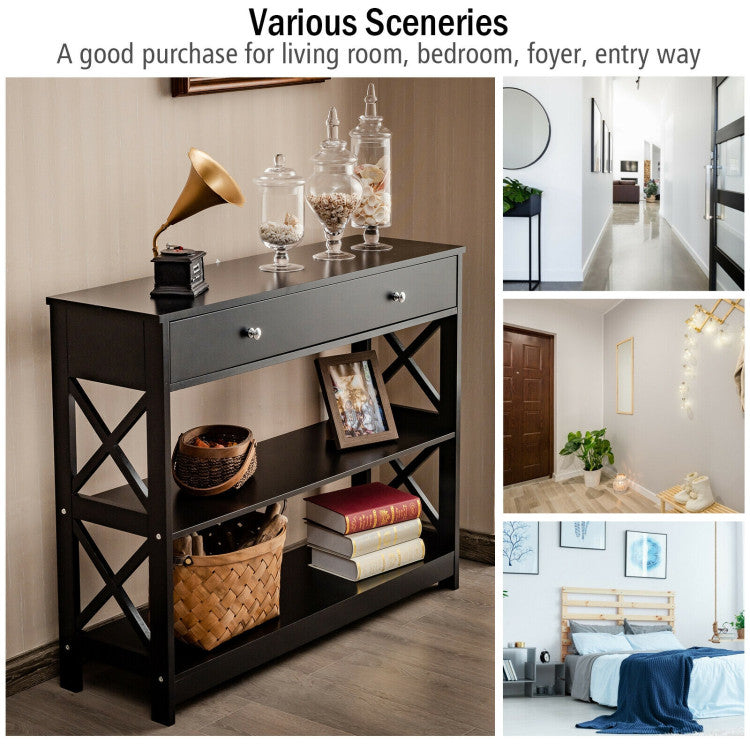 3-Tier Console Table with Drawers for Living Room Entryway