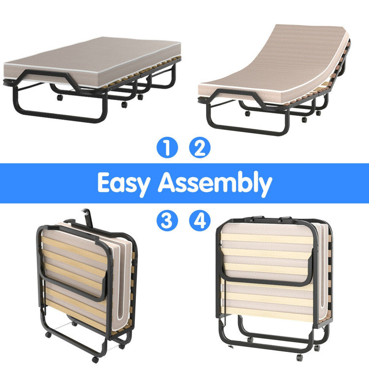 79 X 36 Inch Folding Rollaway Bed with Memory Foam Mattress