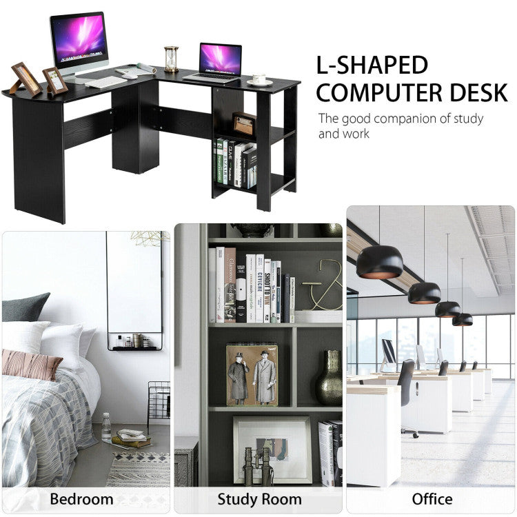 Modern L-Shaped Computer Desk with Shelves