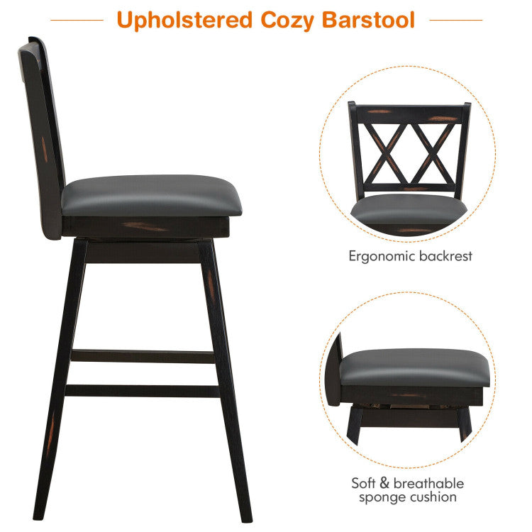 2 Pieces 29 Inch Swivel Counter Height Barstool Set with Rubber Wood Legs