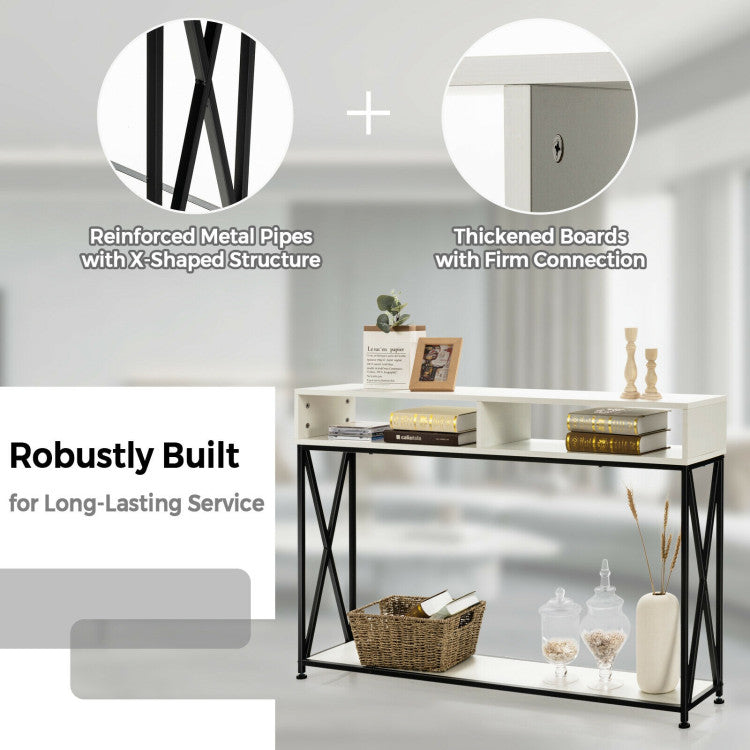 Console Table with Open Shelf and Storage Compartments Steel Frame