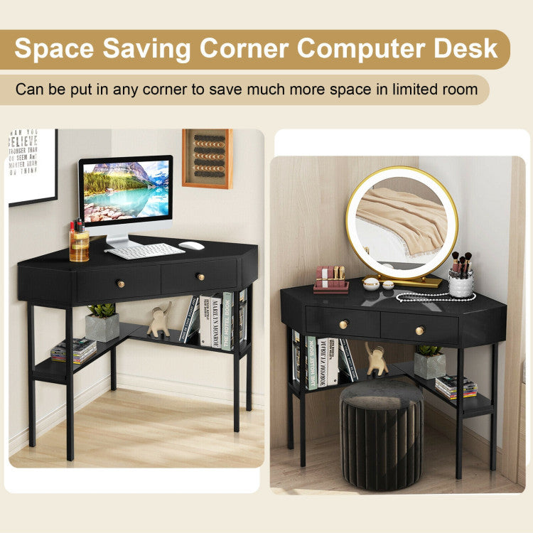 Space Saving Corner Computer Desk with 2 Large Drawers