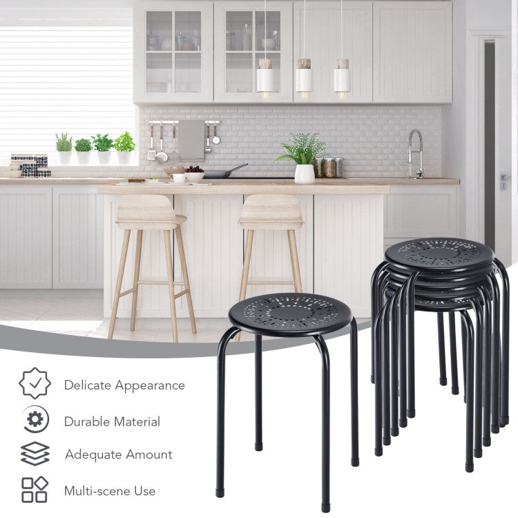 6-Pack Stackable Multifunctional Daisy Design Backless round Metal Stool Set