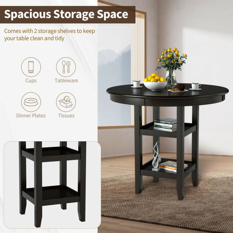 36.5 Inch Counter Height Dining Table with 42 Inches round Tabletop and 2-Tier Storage Shelf