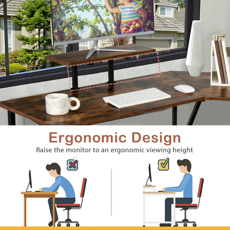 88.5 Inch L Shaped Reversible Computer Desk Table with Monitor Stand