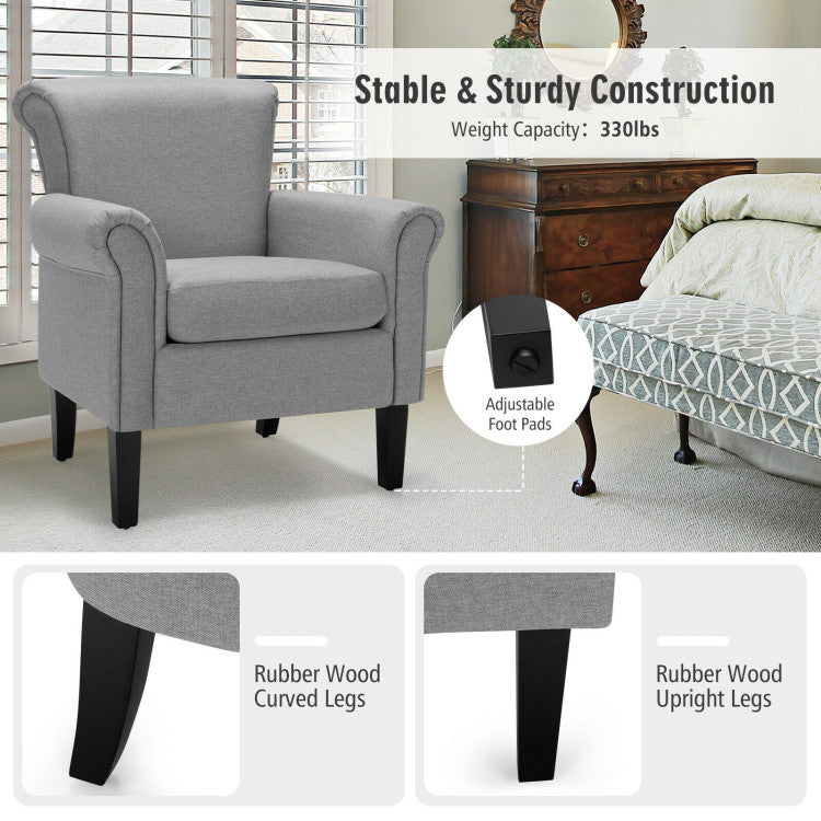 Upholstered Fabric Accent Chair with Adjustable Foot Pads