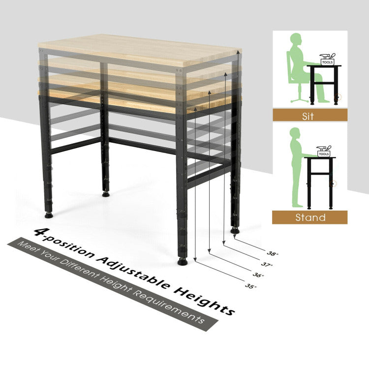 48 Inch Adjustable Solid Oak Workbench with 2000Lbs Heavy-Duty Capacity