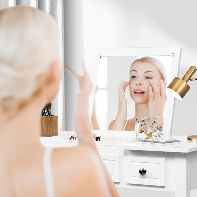 Vanity Dressing Table Set with Flip Top Mirror and 3 Drawers