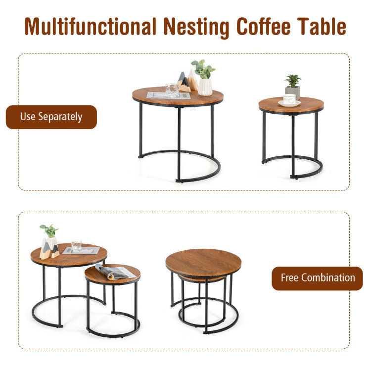 Set of 2 Modern round Stacking Nesting Coffee Tables