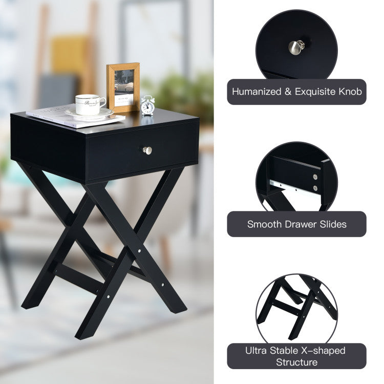 Modern X-Shaped Nightstand with Drawer for Living Room Bedroom