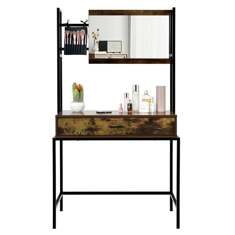 Industrial Vanity Table with 3-Position Adjustable Mirror