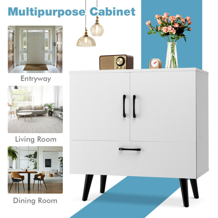 Modern Floor Storage Cabinet with 2 Doors and 1 Pull-Out Drawer