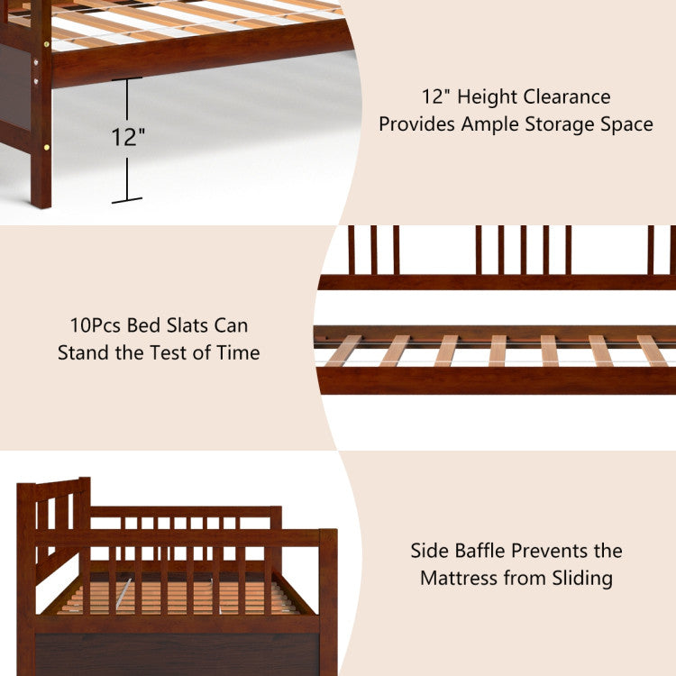 Modern Twin Size Daybed Frame with Wooden Slats Support