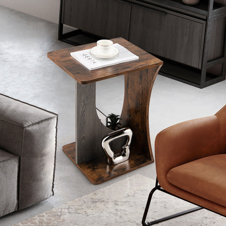 2-Tier Retro Compact End Table for Living Room and Small Space