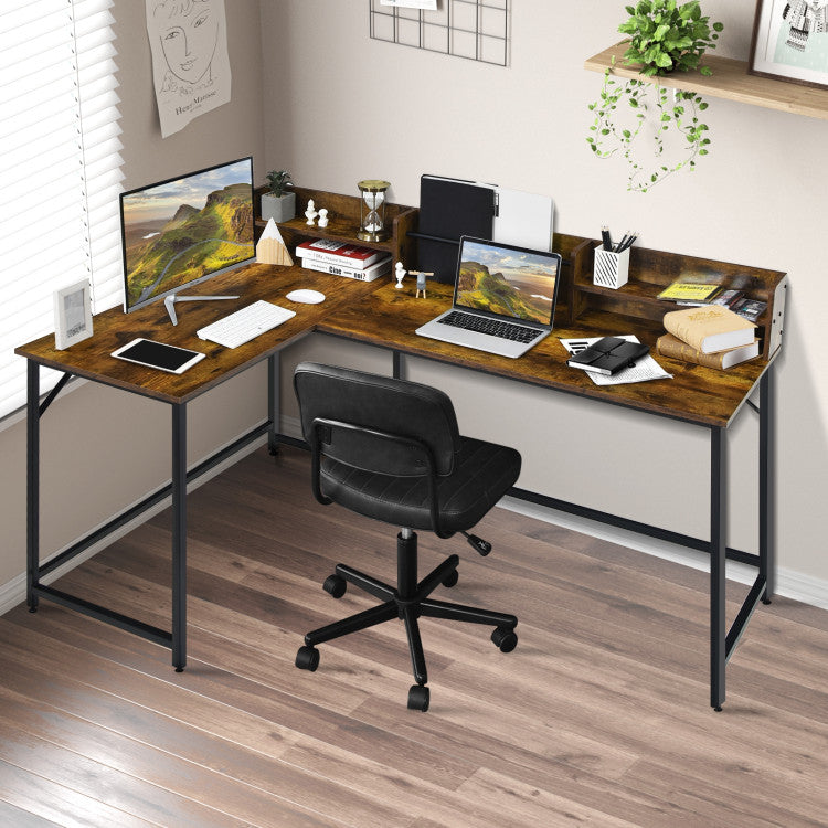 L-Shaped Computer Desk with File Rack and 2 Shelves