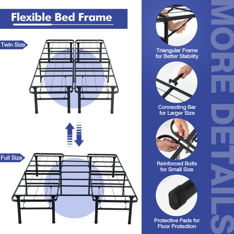 Queen/King Size Folding Steel Bed Frame for Kids Teens and Adults