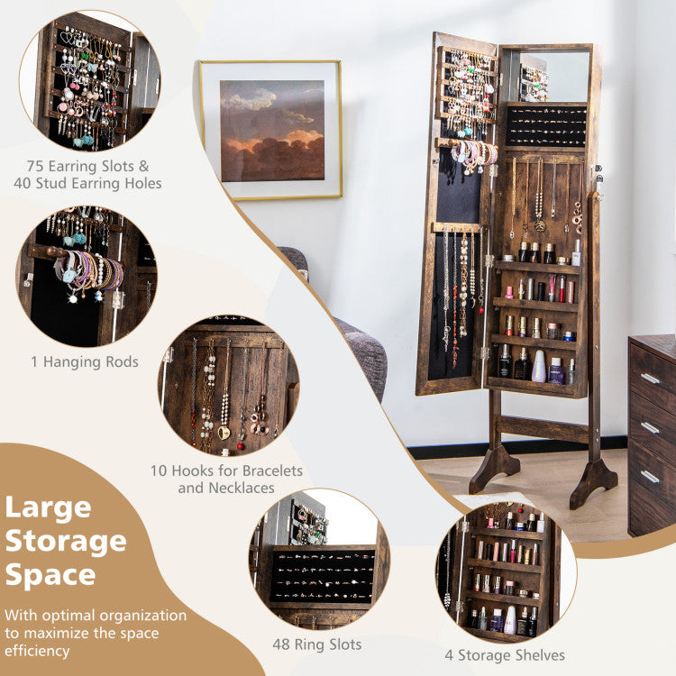 Standing Jewelry Organizer Armoire with Full-Length Mirror