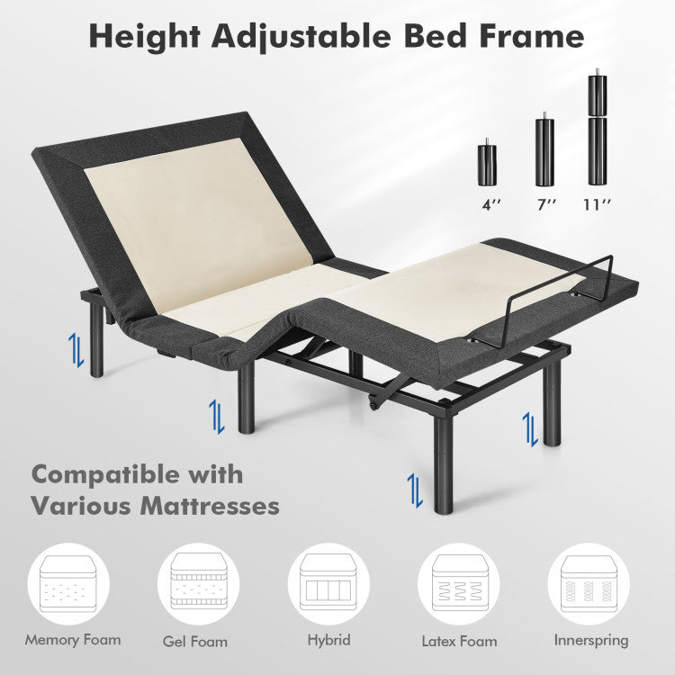 Twin/Queen Size Adjustable Bed Base Electric Bed Frame with Massage Modes